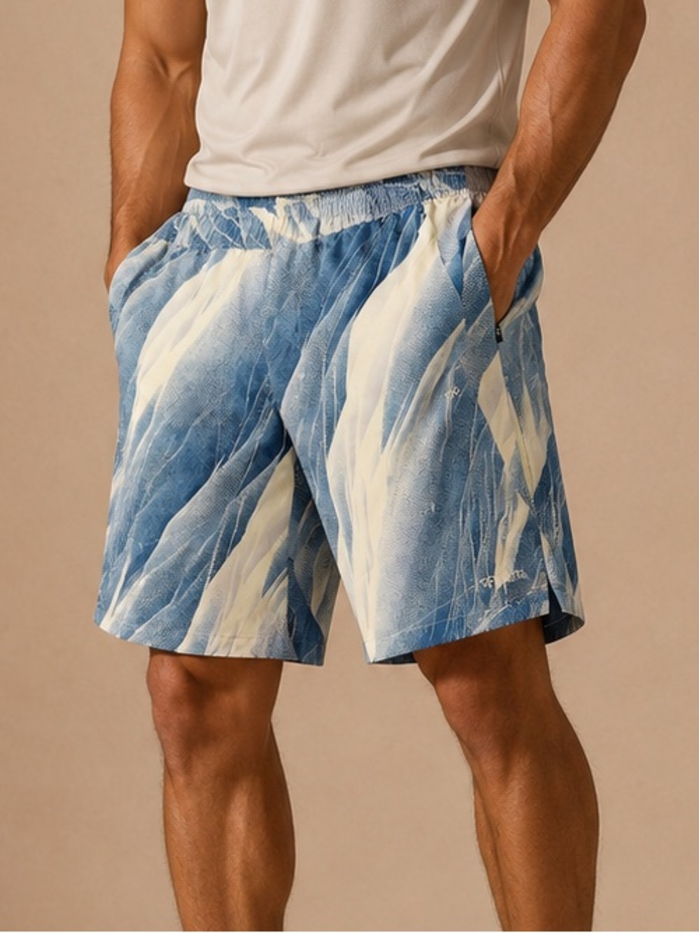DSG Blue Cream Abstract Print Athletic Running Shorts Men’s Small